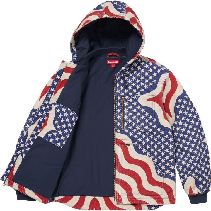 Supreme Flag Quilted Hooded Work Jacket Size XL SS26 (American