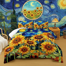 Yellow Sunflower Butterfly Comforter Set King Vintage Floral Blue Bedding Decor