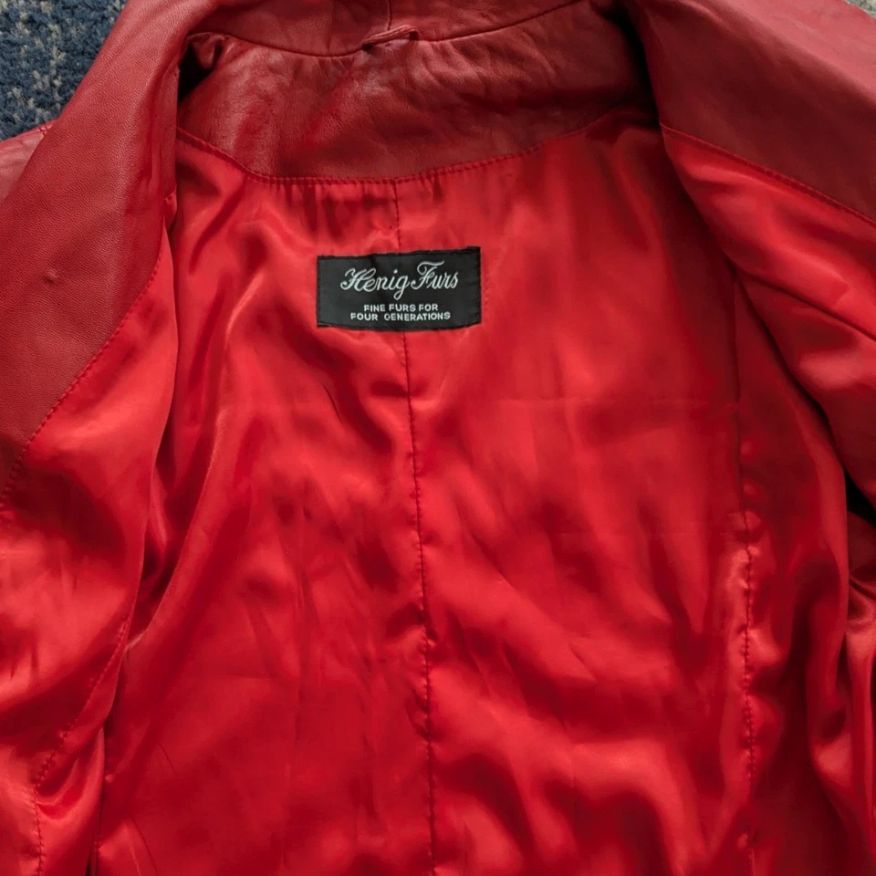 VTG Konig Furs Y2K Red Leather Blazer Biker Moto Jacket Button Up Women's XL EUC - Image 3 of 4