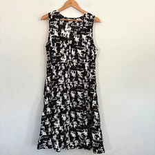 Tulip Brand Sleeveless Dress Women Size XL Black White Cotton Lagenlook Midi