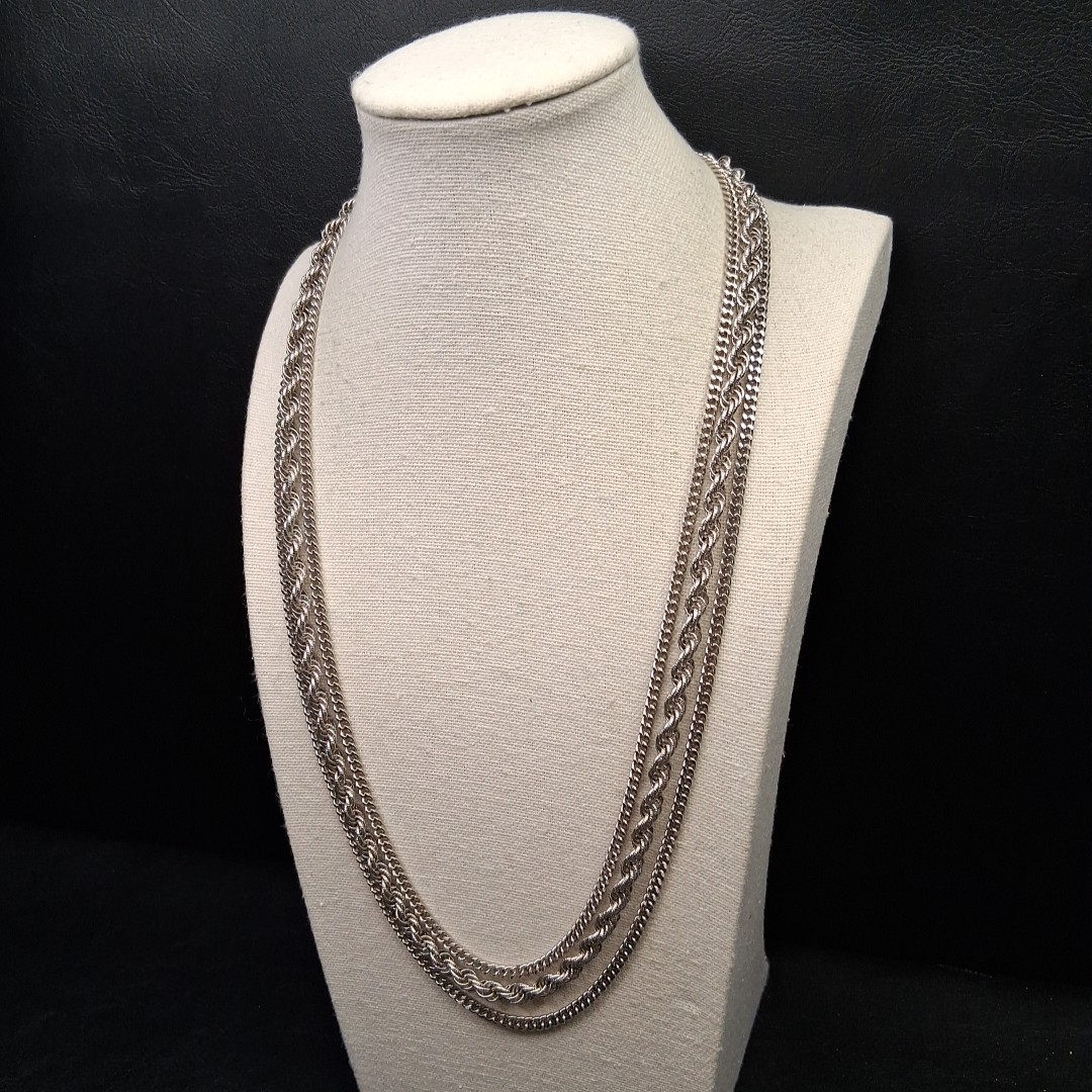 Vintage Signed MONET Multiple Chain Necklace Silv… - image 2