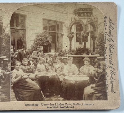 Refreshing   Unter Den Linden Café, Berlin, Germany Vintage Stereoview Card