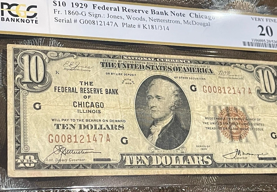 1929 $10 FRB of CHICAGO NOTE FR.1860-G 🌟🌟1 Note/ 2 Listed PCGS VF 20 🌟🌟 - Image 2 of 4