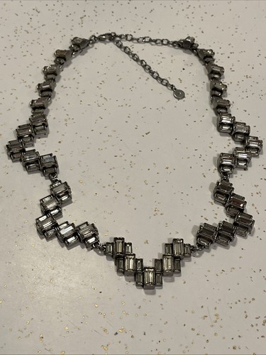 Stella & Dot geometrische Baguette silberfarbene Halskette signiert 16-18 Zoll - Bild 8 von 8