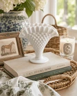 Fenton White Milk Glass Hobnail Fan Vase Vintage Decorative