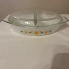 Vintage Pyrex Divided Oval Casserole Dish Town And Country Pattern 1960’s & Lid
