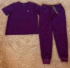 Figs Men Large Tall Deep Purple V-Neck Scrub Top & Jogger Pants Set