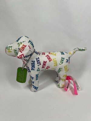 PINK VICTORIAS SECRET HUND Liebe rosa Regenbogen + seltene grüne Erkennungsmarke Plüschtier Stofftier