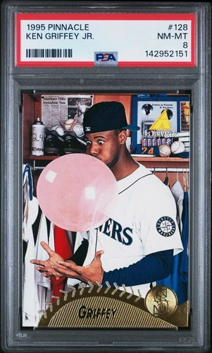 1995 Pinnacle Ken Griffey Jr. #128 Bubble Gum Card PSA 8 NM-MINT