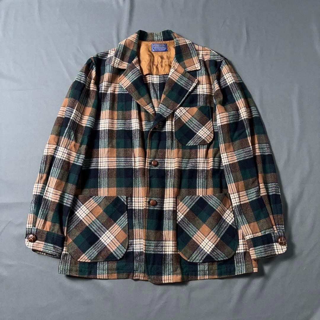 Pendleton 70s Wool Tailored Jacket Check Cover Bu… - image 1