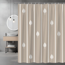 Farmhouse Floral Shower Curtain - Beige and White Leaf Design