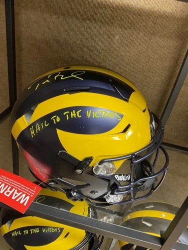 Tom Brady Signed Michigan Wolverines Flex Helmet w/Hail To The Victors Fanatics
