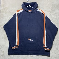 Vintage Denver Broncos Starter Hoodie Men  s XL Blue Striped Center Logo 90s Y2K