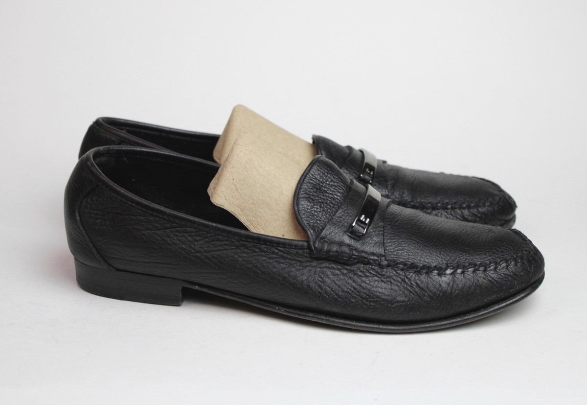 Mens VTG Bally Switzerland Black Soft Pebble Leather Slip-On  display picture 2