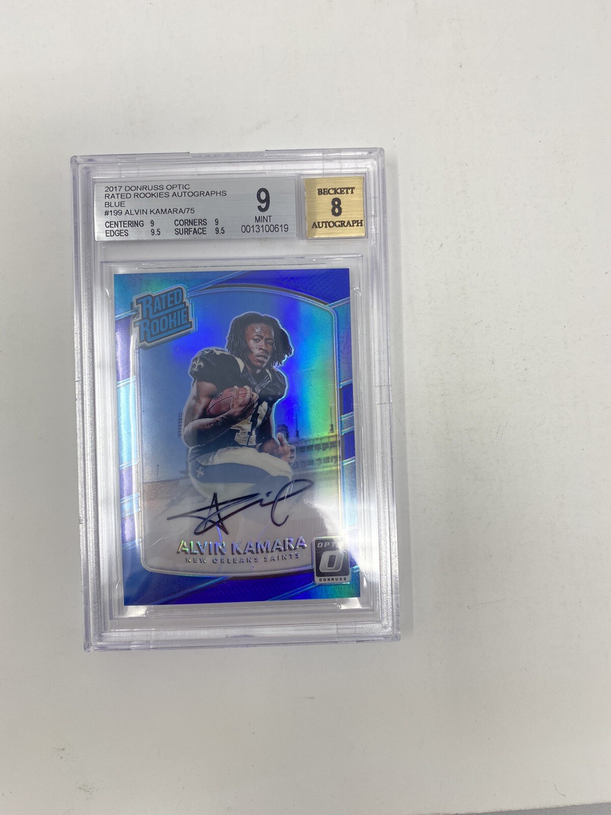 2017 OPTIC BLUE RATED ROOKIE /75 AUTO ALVIN KAMARA SAINTS BGS 9