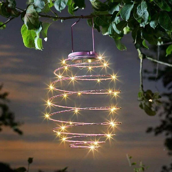 Solar Powered Hanging Spiral LED Lights Warm White Coloured Novelty Lamps Garden