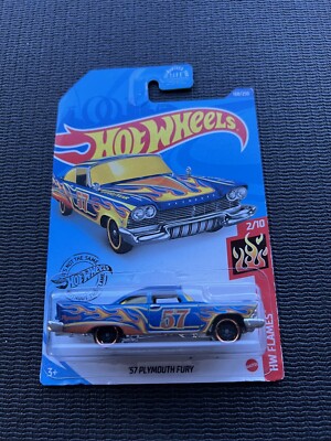 Hot Wheels Blue Orange Flames '57 Plymouth Chrysler Fury Goodyear