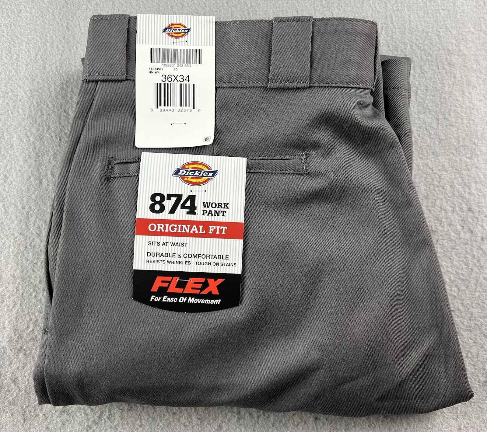Dickies 874 Original Fit Flex Work Pants Gray Canvas W36 L34 NWT