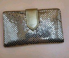 Vintage Whiting Davis Gold Tone Metal Mesh Button Wallet Card Slots