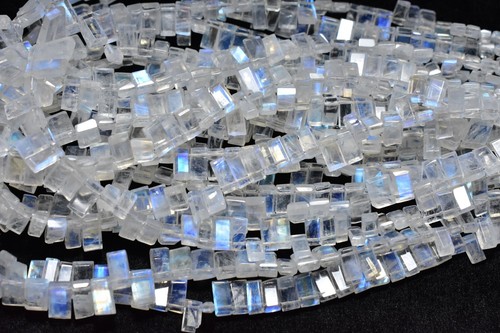 AAA Natural White Rainbow Moonstone Faceted Baguette Beads 16 Inch 3X6-4.5X9mm - Picture 5 of 6