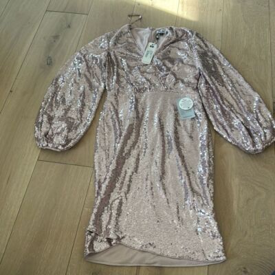 Chi Chi London Sequin Long Sleeve Dress in Pink at Nordstrom, Size 10