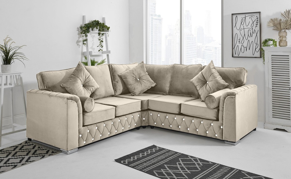 Malibu Chesterfield Corner Sofa Couch Foam Fibre Fullback Diamonds - Main Image