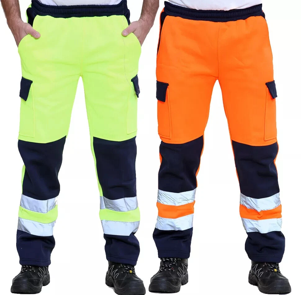 MENS HI VIS VIZ JOGGERS SLIM FIT TROUSERS KANGRO CONTRAST SAFETY WORKWEAR BOTTOM