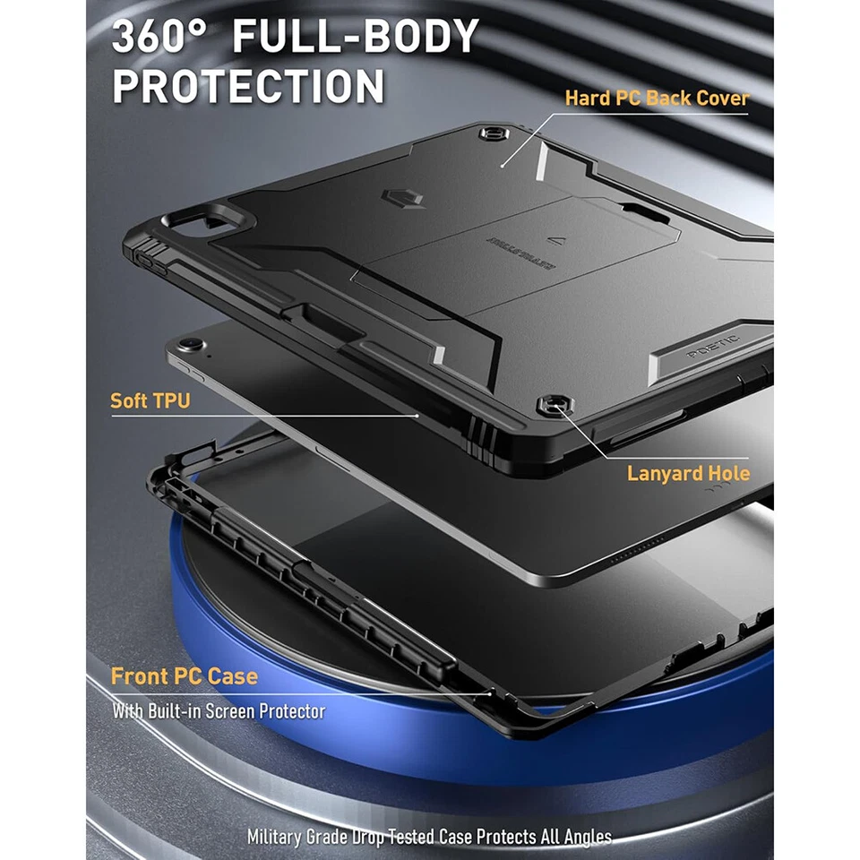 For iPad Air 13 case 2024/2025 iPad Pro 12.9 2022 Poetic Kickstand Cover Black - Image 2 of 4