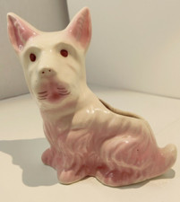 VTG 1950s CERAMIC SCOTTIE TERRIER DOG PLANTER PINK  WHITE 5.75" TAll
