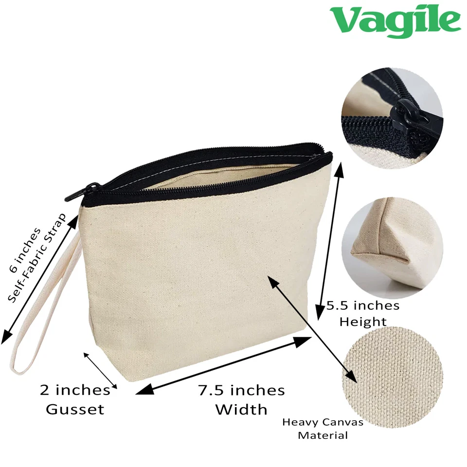 VAGILE Multi-Purpose Durable Canvas Pouch with Zipper For Stationery and Cosmetics Wash