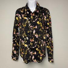 Guess Slim Fit Womens Black Floral Button Up Career Dress Shirt Size S