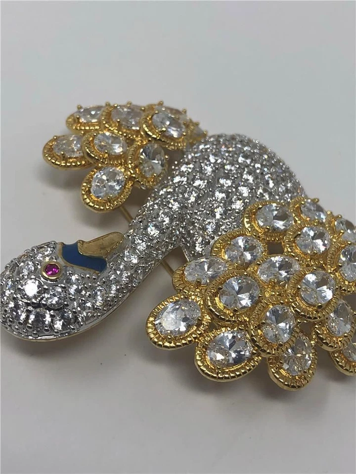 Broche Cisne Multi Forma Circonita Cúbica Firmado Kenneth Jay Lane KJL Foto 3 de 4
