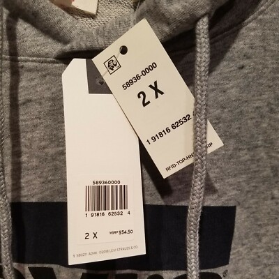 Levi's Men 2x Hoodie Pullover Graphic Logo Gray Pocket Drawstring