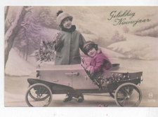 Children in Vintage Pedal Car, Postcard Postmarked 1936 