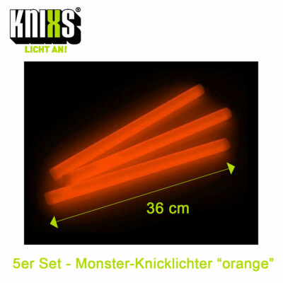 5er Set - Premium Monster-Knicklichter / Mega-Knicklicht 36cm lang - Orange