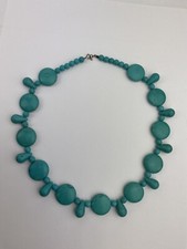 925 Faux Turquoise Round Beaded Necklace Bib Blue Chunky Statement 18