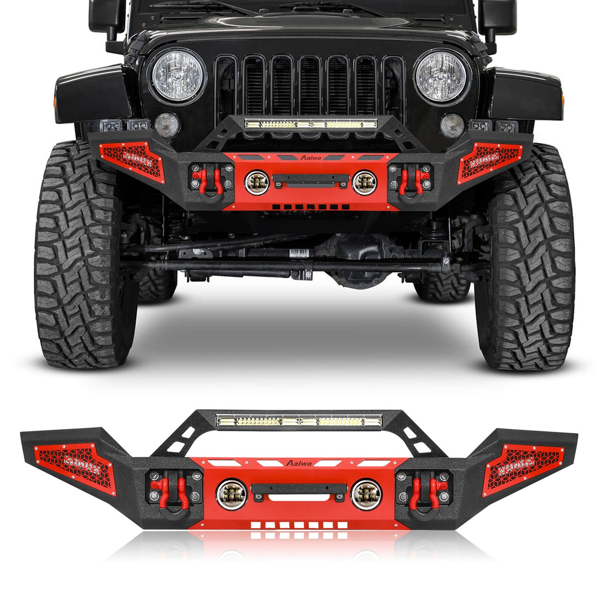 Textured Steel Front & Rear Bumper Set With Winch Plate & Fog Light Cutouts For 07-24 Jeep Wrangler JK JL