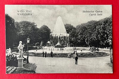 AK WARSCHAU in Polen 1. WK 1915 Sächsischer Garten mit Springbrunnen ( 156292