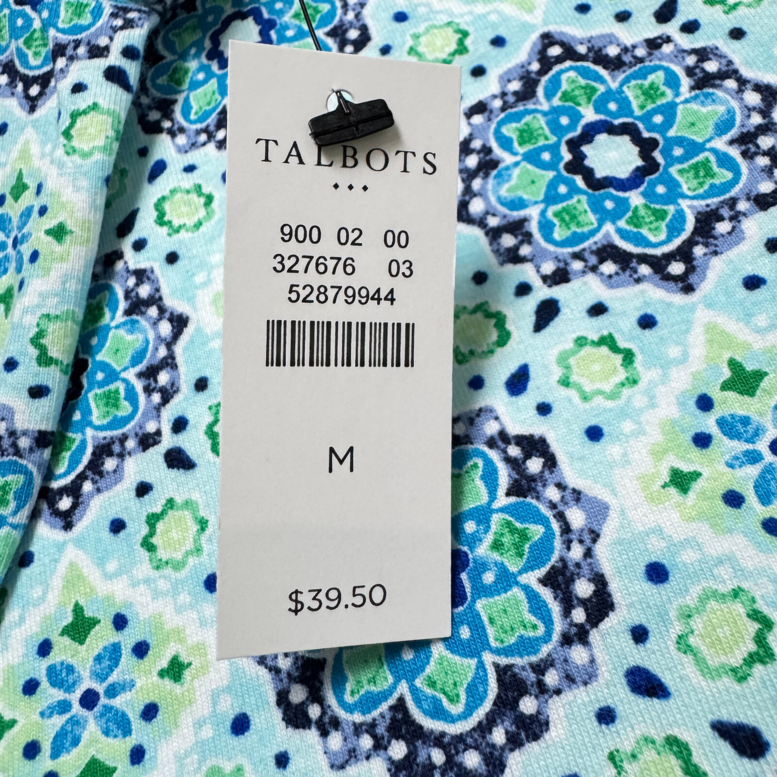 Talbots Blue Ruffled Tees Talbots Womens Snaffle Tee SS Breezy Tile Print Short Sleeve Blue Green ...