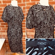 NEXT Size 18 Black Grey Dress Animal Print Evening Stretchy Spring Excellent L7