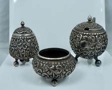Antico set cruet India Kutch argento sterling inseguito serpente senape sale anglo