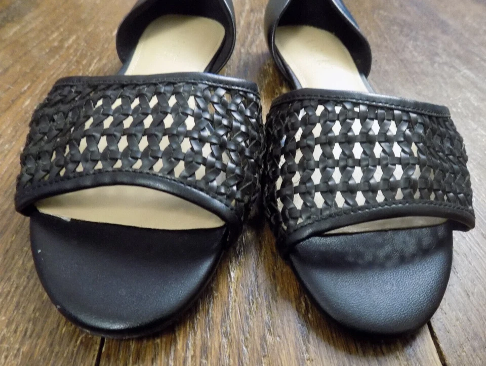 Nine West Cut-Out d'Orsay Planos Tejidos Correa Ancha Puntera Abierta Negro talla 6.5 Usado en Excelente Condición Bey 3 Foto 3 de 4