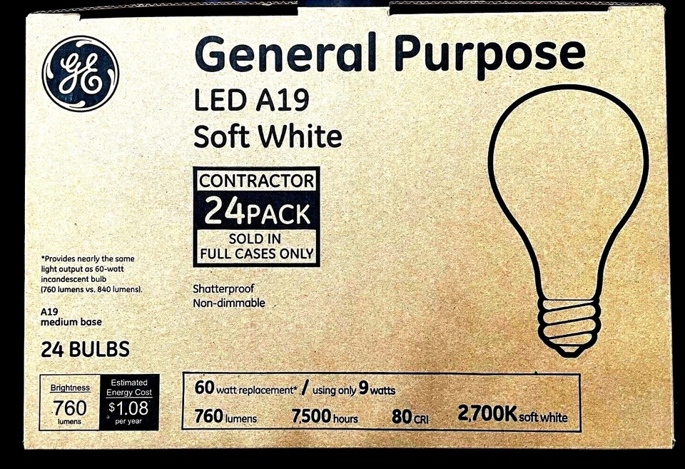 24-Pack GE A19 LED General Purpose Contractor Pack Non-Dimmable Lightbulbs - Image 4 of 4