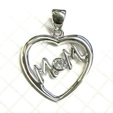 MOTHER'S DAY GIFT: 'MOM' PENDANT Sparkling CZ Stone .925 STERLING SILVER