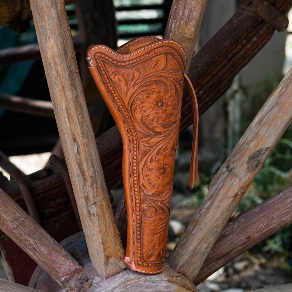 Se adapta a Pietta 1860 ejército 1851 1861 azul marino 7,5" funda de cuero occidental desplazamiento floral Foto 4 de 4