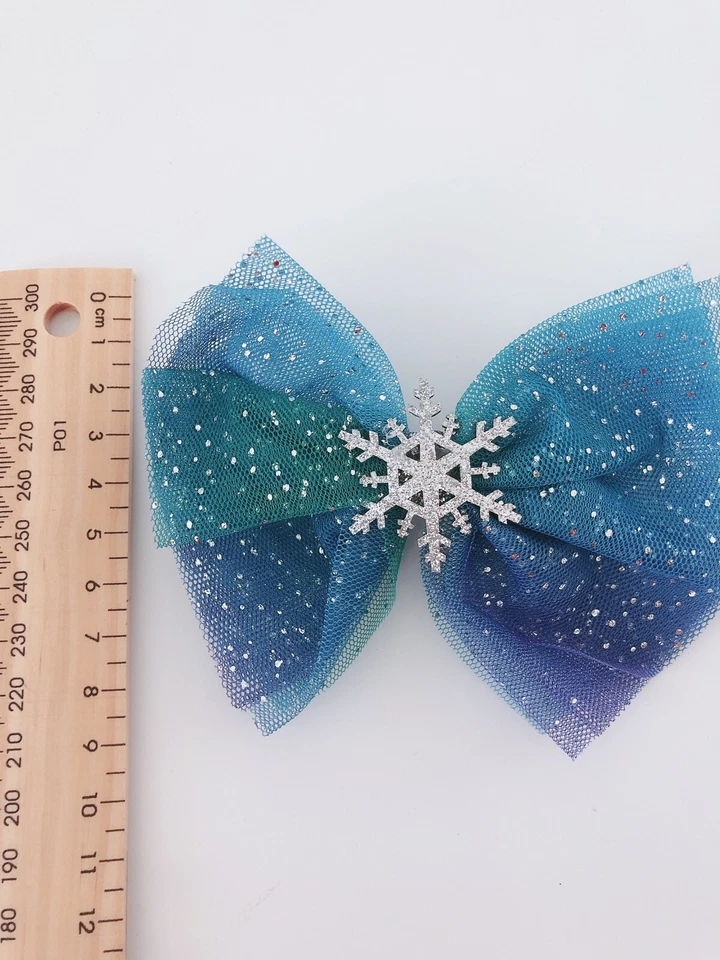 Girls Kids Children Blue Snow Flake Princess Head Blue Hair Bow Lace Clip - image 4 of 4