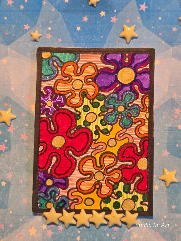 ORIGINAL ACEO -Freeform Floral Bouquet - Multimedia Art  2.5 x 3.5