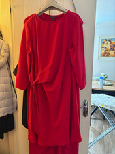 Roman Red petite Shift Dress Size 16 3/4 Sleeve Round Neck Crepe Stretch Tie