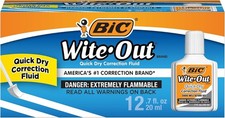 Wite Out Quick Dry Correction Fluid 20 mL White Goes on Easy W/ A Reduced Dry