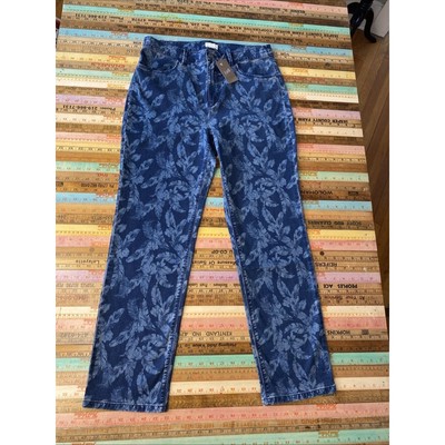 NWT Christian Siriano J JILL 8 Tall Denim Straight Jean Botanical Print Boho $99